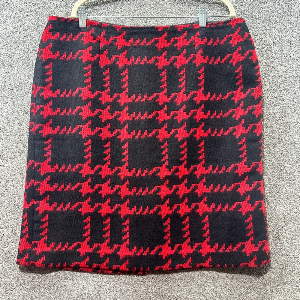 Talbots Pencil‎ Skirt Women 16W Red Houndstooth Wool Blend Academia